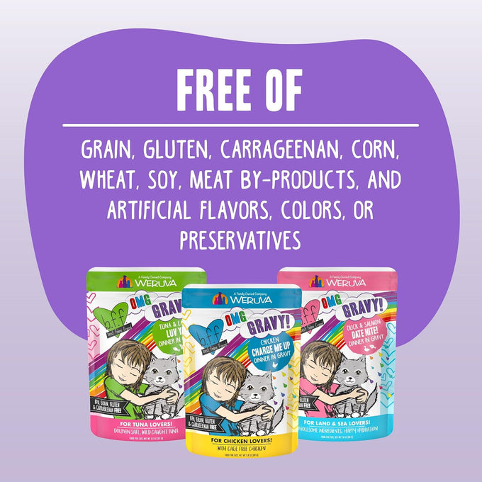 Weruva B.F.F. OMG - Best Feline Friend Oh My Gravy!, Rainbow A Gogo Variety Pack! Cat Food, 3oz Pouch (Pack of 12)