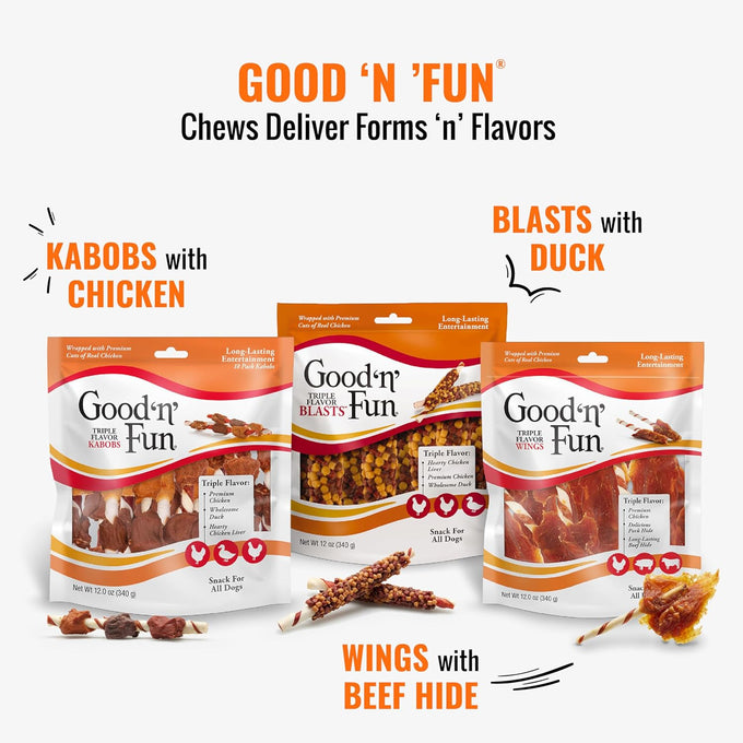 Good 'n' Fun Triple Flavor Ribs Chews for All Dogs, 24 Ounces Beef Hide Chicken Pork Treats