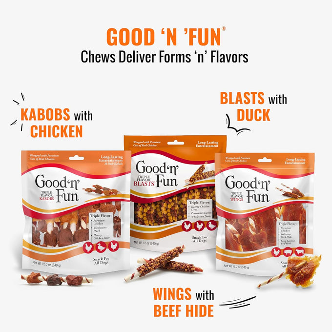 Good 'n' Fun Triple Flavor Wings Chews for All Dogs, 12 Ounces, Chicken, Pork Hide, and Beef Hide