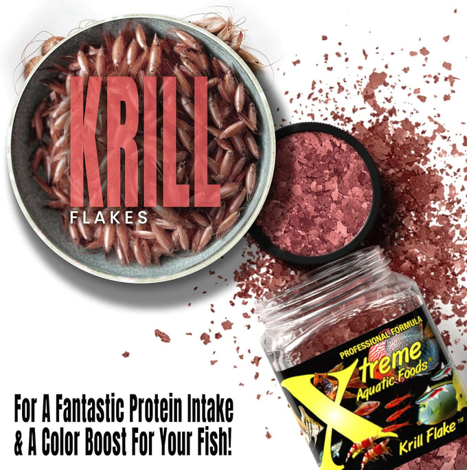 Xtreme Krill Flakes 3.5oz premium max protein freshwater fish food USA farm grown krill shrimp vitamins