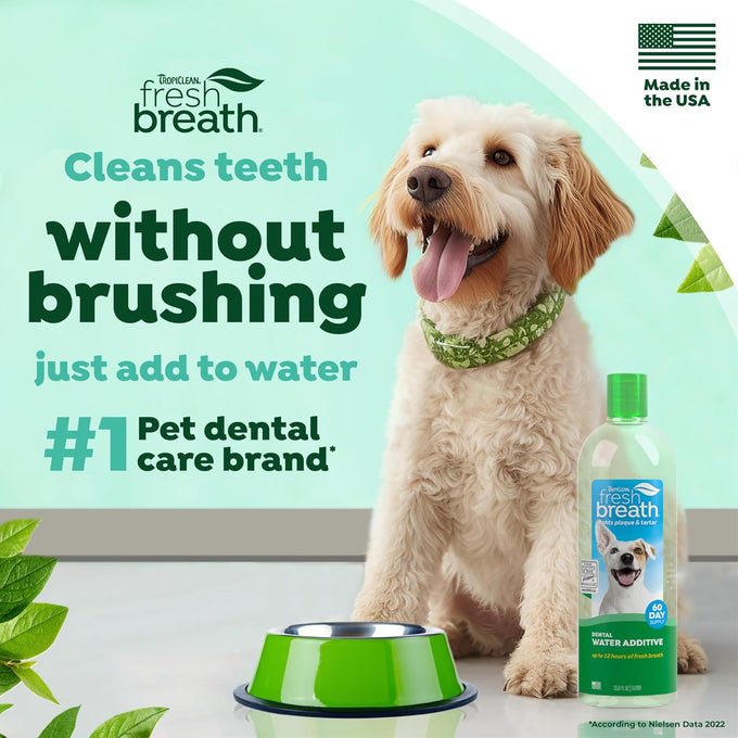 TropiClean Fresh Breath Water Additive for Dogs, 33.8oz, VOHC Accepted, No Toothpaste or Toothbrush Required