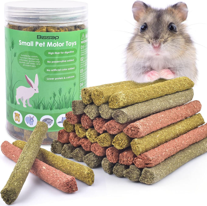 Bissap 36PCS natural timothy hay oat carrot bunny chew toys and treats for rabbits bunnies chinchillas guinea pigs hamsters and small animals