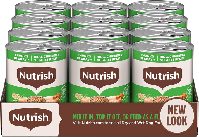 Rachael Ray Nutrish Wet Dog Food Chunks in Gravy Real Chicken & Veggies Recipe, 12 Pack 13 oz Cans