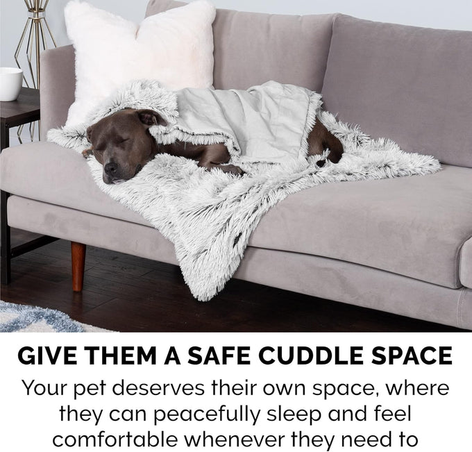 FurHaven waterproof throw blanket for dogs and indoor cats, reversible, extra large, mist gray, faux fur and velvet