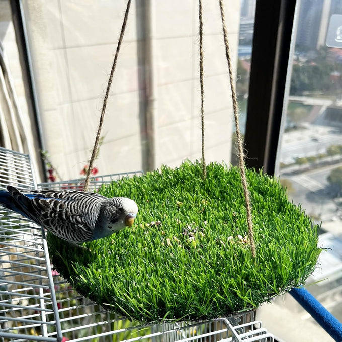flidrunest large bird foraging mat toys natural bird grass hammock swing toy with hooks climbing perch hanging toy for parakeets and parrots