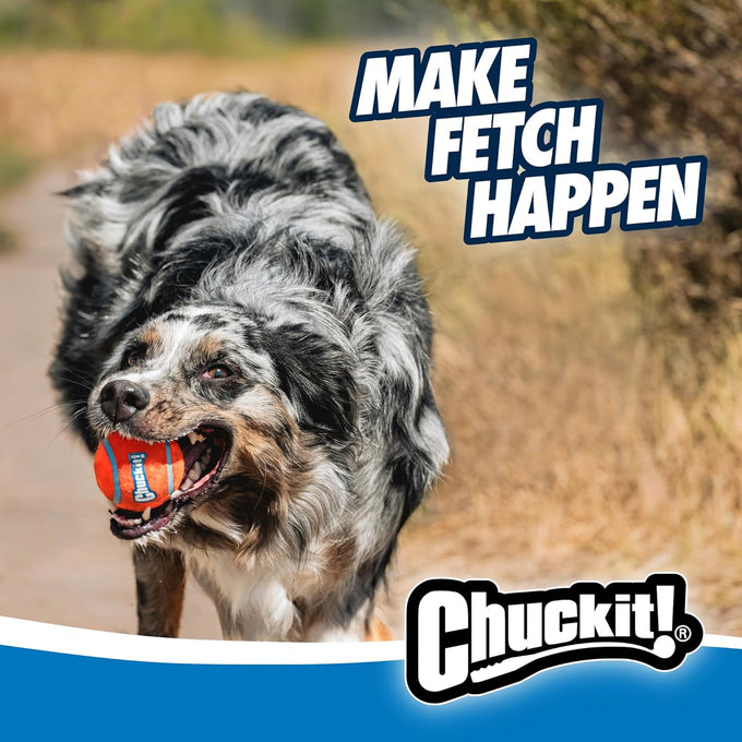 Chuckit! 12M Sport dog ball launcher for medium 2.5" balls, 20-60 lb dogs, 12" handle, made in USA, blue