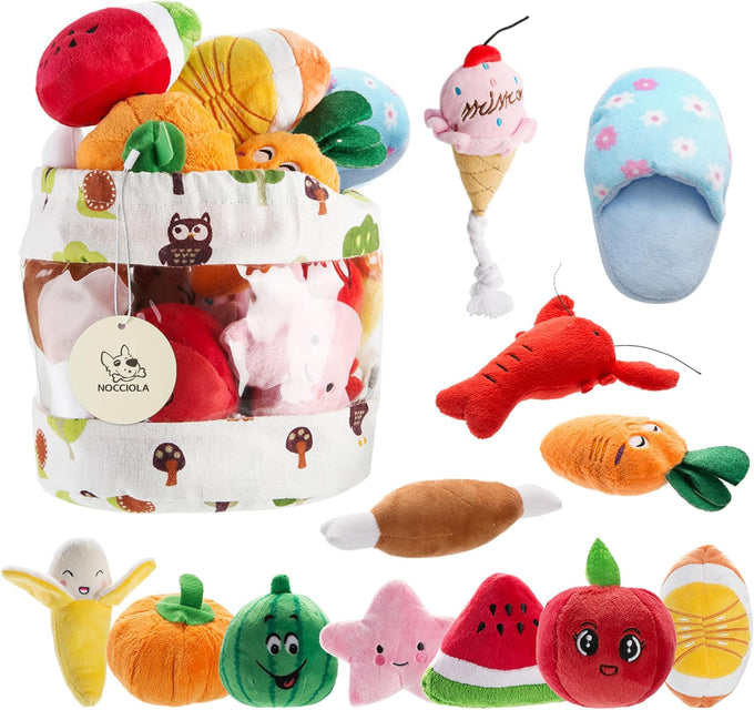 nocciola dog squeaky toys, small plush toys with squeakers, 12 pack for small medium size dogs