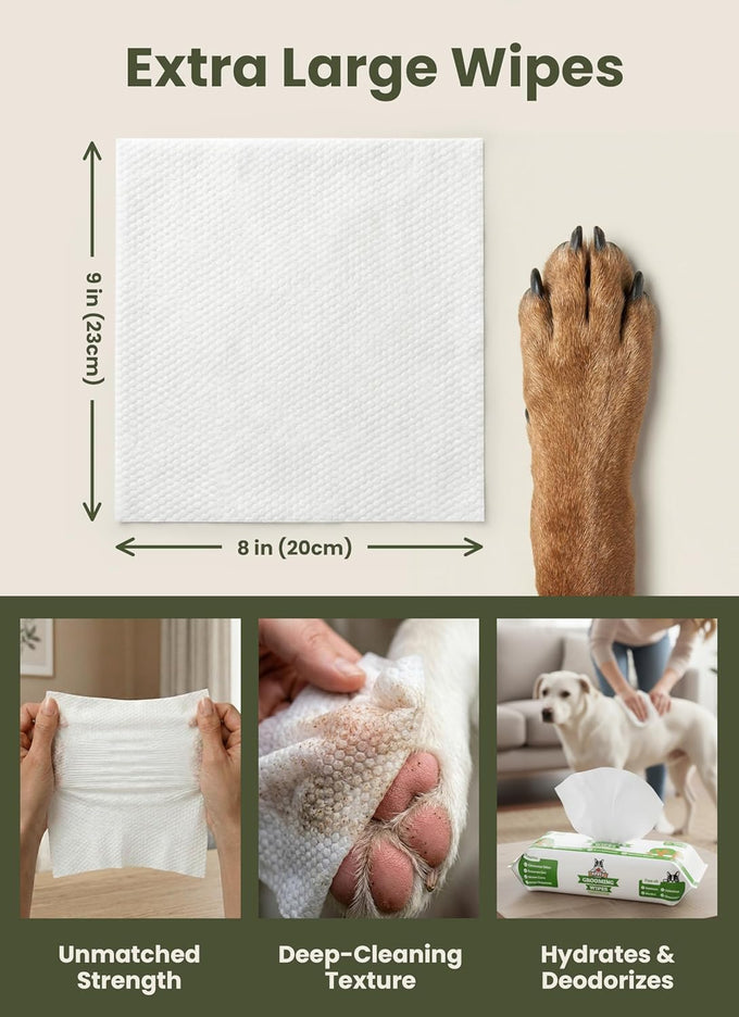 Pogi's hypoallergenic dog grooming wipes - gentle, fragrance-free, 100 count, for paws, body & butt
