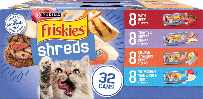 purina friskies savory shredded cat food variety pack 32-count 5.5 oz cans