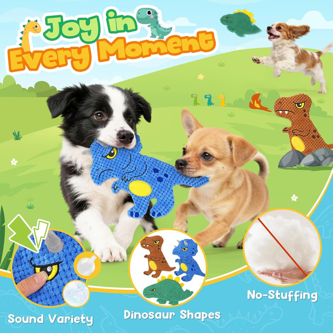 kipritii dinosaur squeaky dog toys 3-pack for interactive play & boredom relief