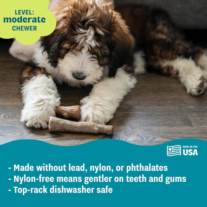 Pupstages Real-Wood Blend Dog Chew Toy for Moderate Chewers, 2-Pack, Medium, 7.5" (Natural & Hemp Flavors)
