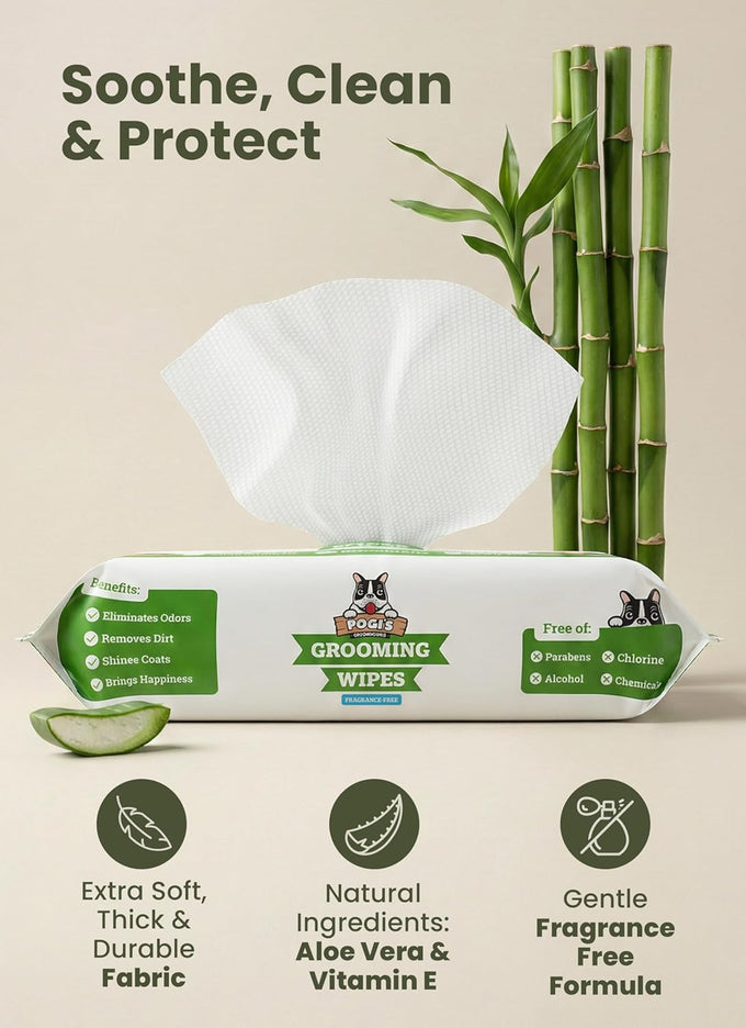 Pogi's hypoallergenic dog grooming wipes - gentle, fragrance-free, 100 count, for paws, body & butt