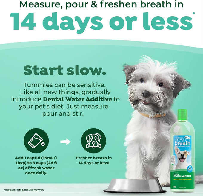 TropiClean Fresh Breath Water Additive for Dogs, 33.8oz, VOHC Accepted, No Toothpaste or Toothbrush Required