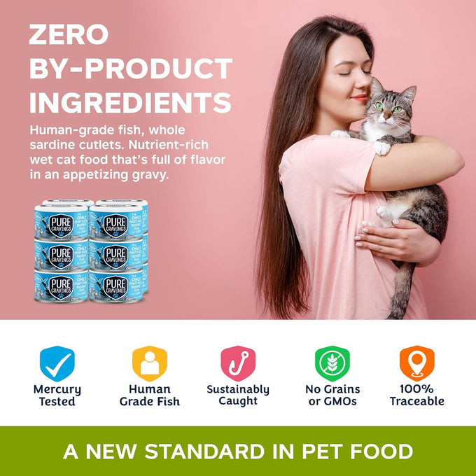 Pure Cravings 100% Mercury-Tested Grain-Free Wet Cat Food Canned Tuna Cutlets in Gravy, Pack of 12