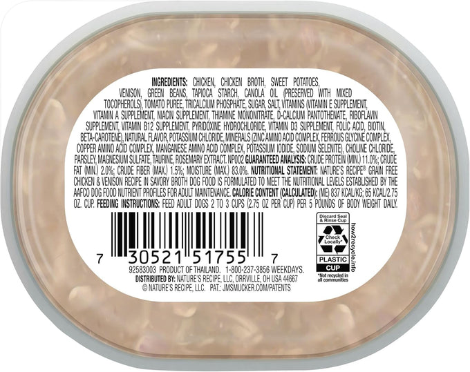 Nature's Recipe Grain-Free Chicken & Venison Wet Dog Food, 2.75oz (12-Pack)