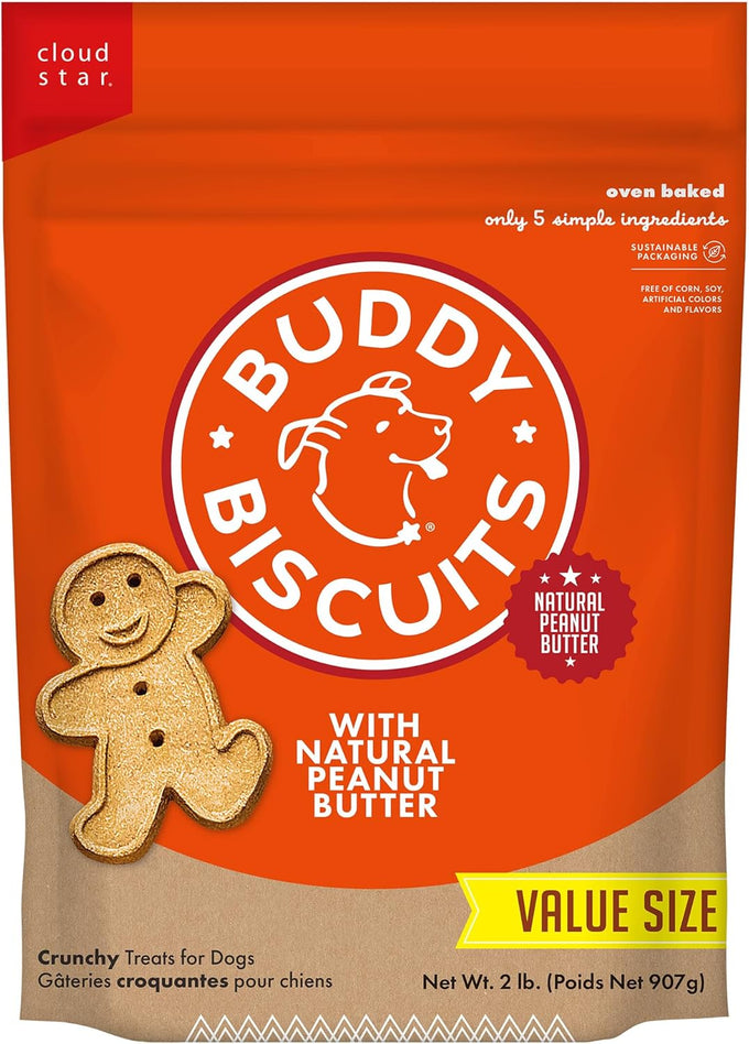 Buddy Biscuits crunchy peanut butter dog treats, 2-pound bag, whole grain, USA made