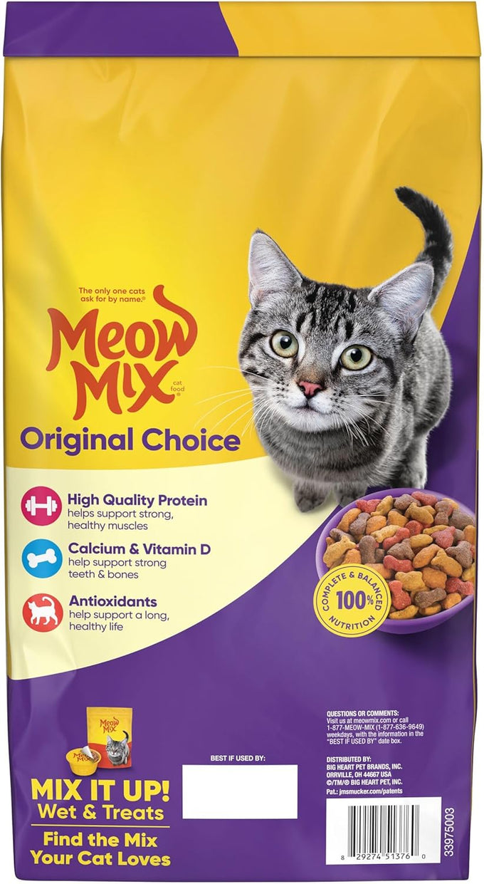 Meow Mix Original Choice Dry Cat Food, 6.3 pound bag, complete and balanced nutrition for adult cats