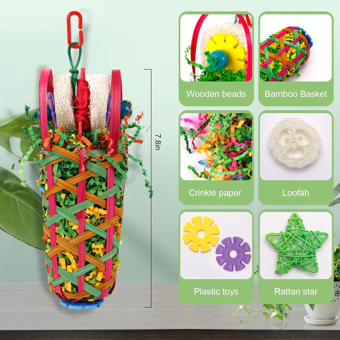 Kyouki parakeets toys, 2PCS bird chewing toys for cockatoos, conures, love birds and small parrots with natural materials, vibrant colors and easy-hang design