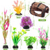 Quozuo small fish tank decorations aquarium accessories 8-piece set with broken barrel and coral hideout ornaments