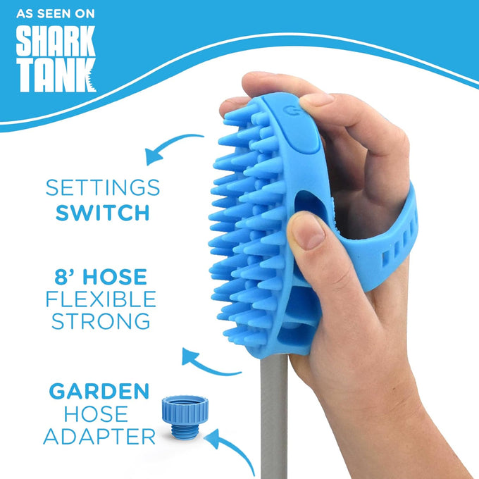 Aquapaw dog bath brush pro & shower attachment - large silicone rubber - 8ft hose attachment & shower wand for pet bathing