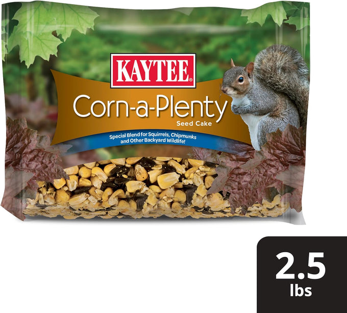 kaytee corn-a-plenty seed cake for wild squirrels, chipmunks, rabbits, and other backyard wildlife, 2.5 pounds