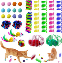 27-piece indoor cat toy set with plush balls, spring mice, and crinkle balls for boredom relief and self play