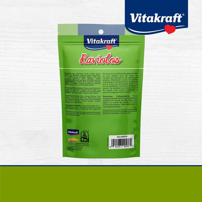 Vitakraft Raviolos crunchy biscuit filled snack for rabbits guinea pigs and hamsters 5oz veggie center