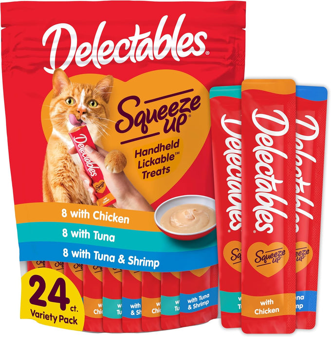 delectables squeeze up variety pack, creamy squeezable puree, grain free, no added fillers or by-products, 104 tubes