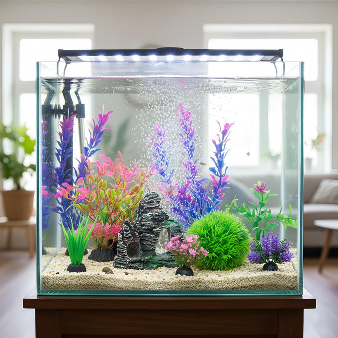 Ameliade goldfish and betta fish tank accessories artificial plastic plants decorations and rock cave set
