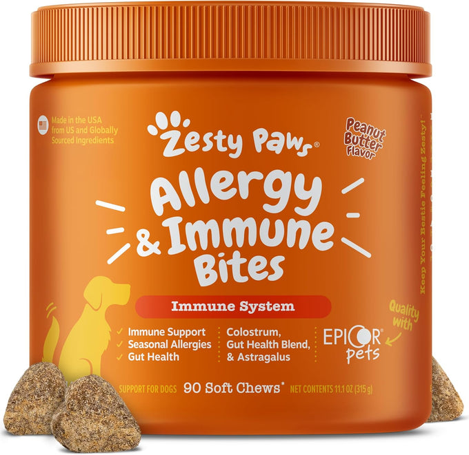 Zesty Paws Lamb Allergy Immune Bites, Dog Probiotics Chews for Itchy Skin and Ears, 90 Count