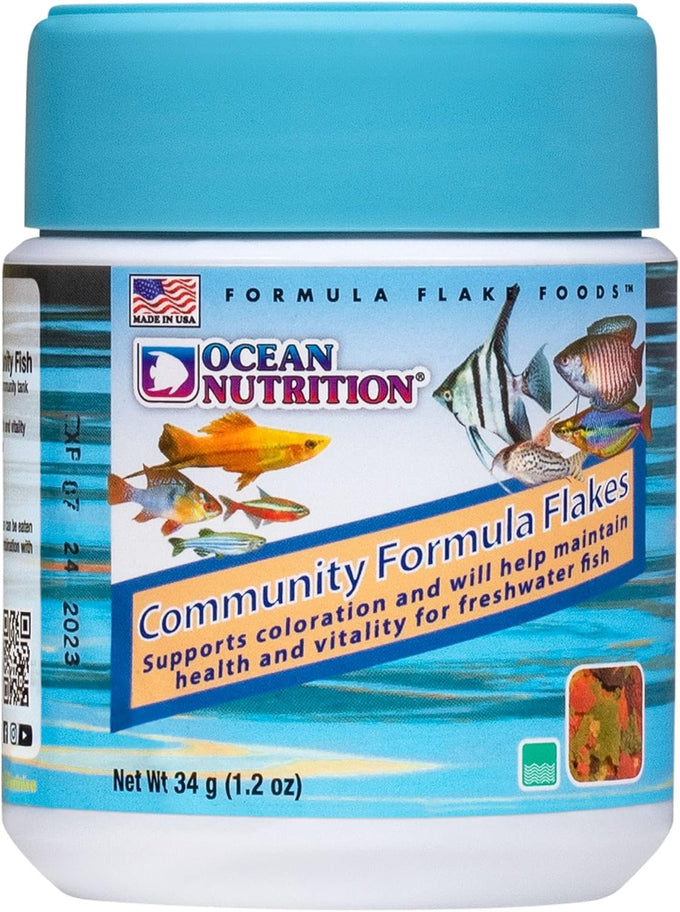Ocean Nutrition community formula flake fish food for freshwater fish - Natural Ingredient Fish Food Flakes made in USA 2.5 oz 70g