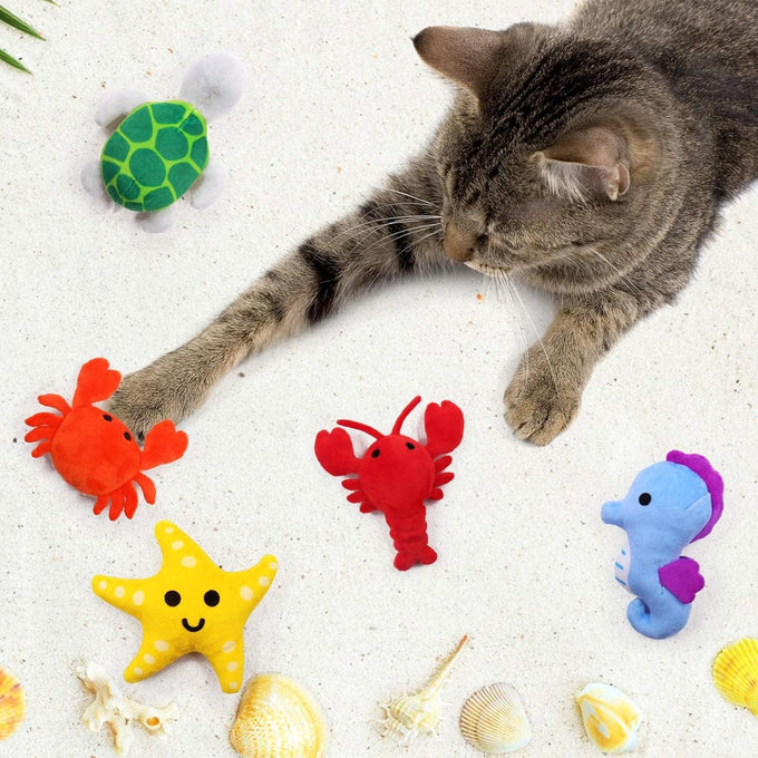 catnip toys for indoor cats kitten interactive lobster octopus crab starfish seahorse sea turtle set of 6
