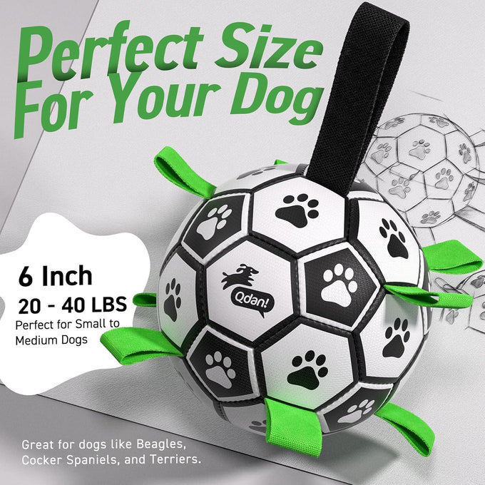 QDAN 6 Inch Dog Soccer Ball with Straps, Durable Balls for Small to Medium Pet, Puppy Outdoor Toy