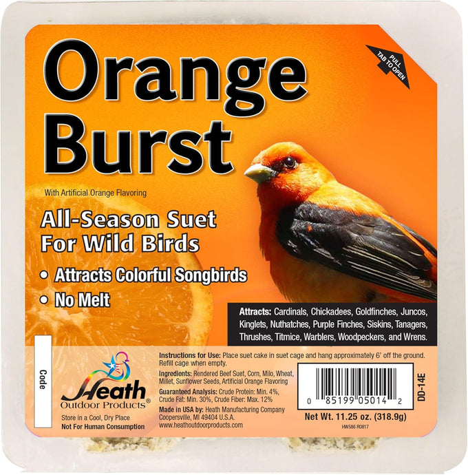 Heath Outdoor Products Orange Burst Suet Cake - 10-pack for year-round bird feeding