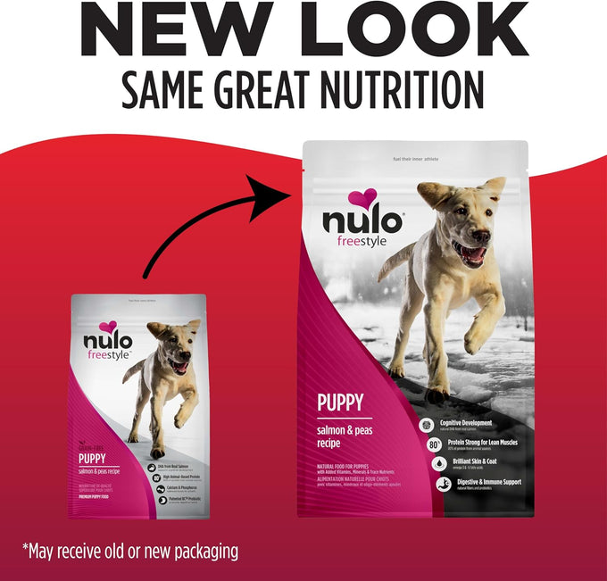 Nulo Freestyle Dry Puppy Food - Salmon & Peas, Premium Grain Free Dog Food for Puppies, Natural, High Protein Kibble with DHA, Omega 3 & Probiotics, for Small and Medium Breeds, 26lb Bag