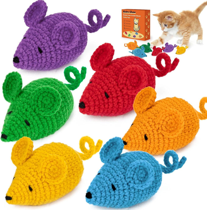 Retro Shaw Crochet Mice Cat Toys, 3 Pcs Durable Yarn Cat Mouse Toys for Indoor Cats with Catnip & Silvervine