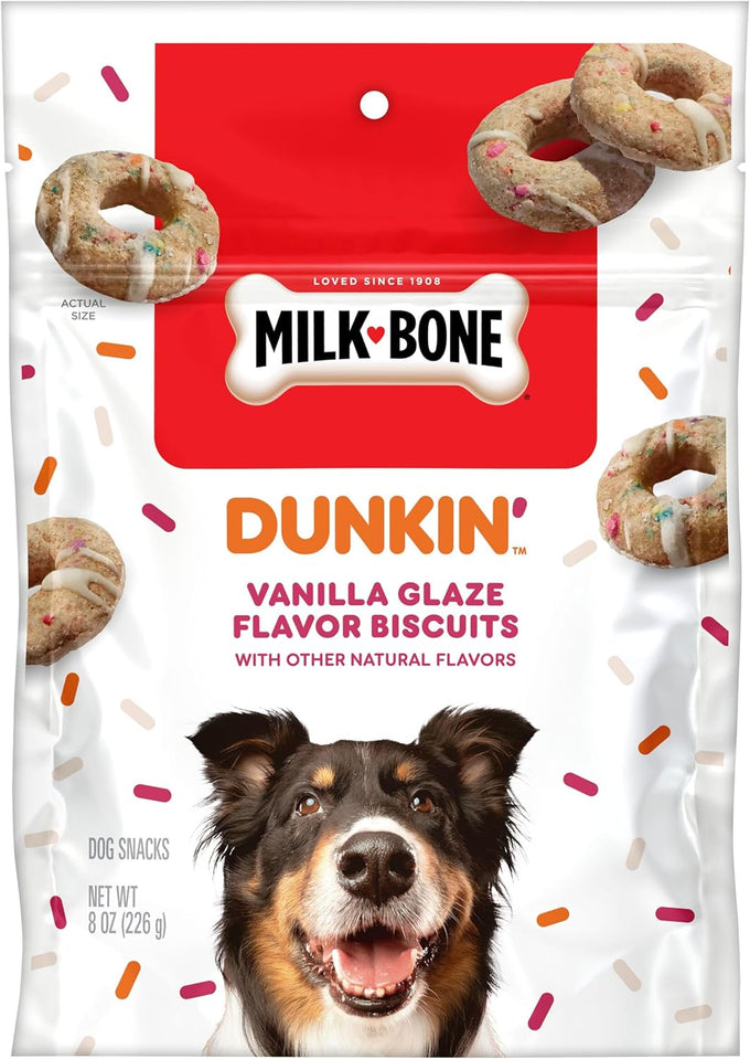 Milk-Bone Dunkin' Vanilla Glaze Flavor Dog Biscuits, 8 Ounce Bag, Donut Inspired, Natural Flavors