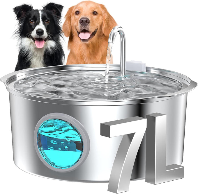 Big Cat stainless steel dog water fountain for large dogs - 7L, 236oz, 1.8G, indoor use