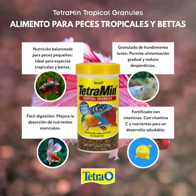 Tetra TetraMin Tropical Granules 3.52 Ounces - Nutritionally Balanced Fish Food for Small and Juvenile Tropical Fish