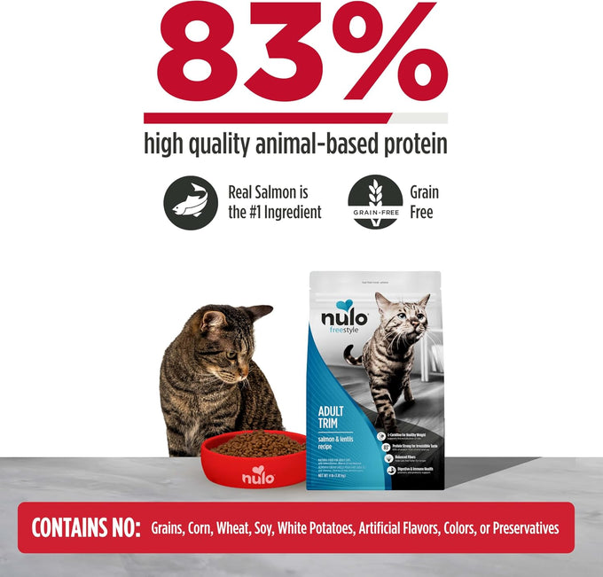 Nulo Freestyle Adult Trim Dry Cat Food - Salmon & Lentils, High Protein, Grain Free, Weight Management Kibble with Probiotics & L-Carnitine, 4lb Bag