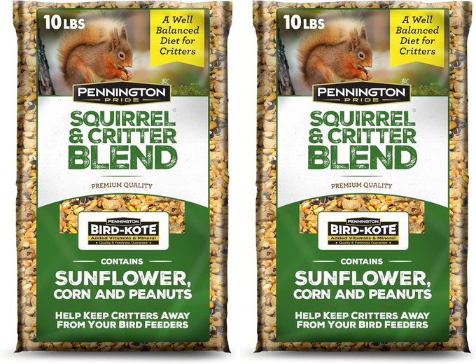 Pennington Pride Squirrel & Critter food attracts backyard wildlife with sunflower seeds and peanuts, 10-lb bag