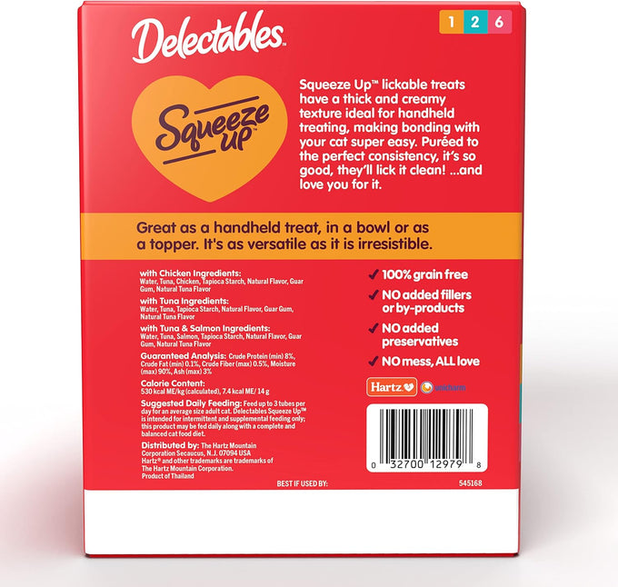 Delectables squeeze up variety pack 72 tubes grain free cat treats 0.5 oz each