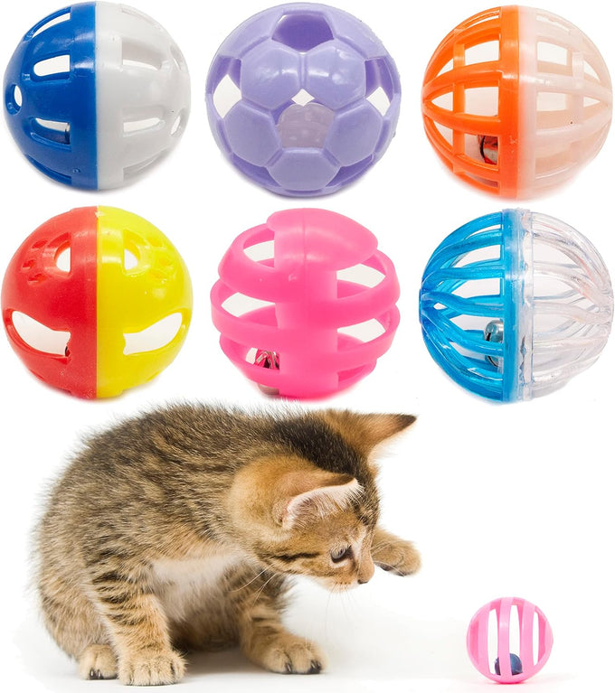 Fashion's Talk 12PCS Value Pack Plastic Ball Cat Toys Lattice Balls with Bell Jingle Kitten Toy, 6 Styles, 1.5"