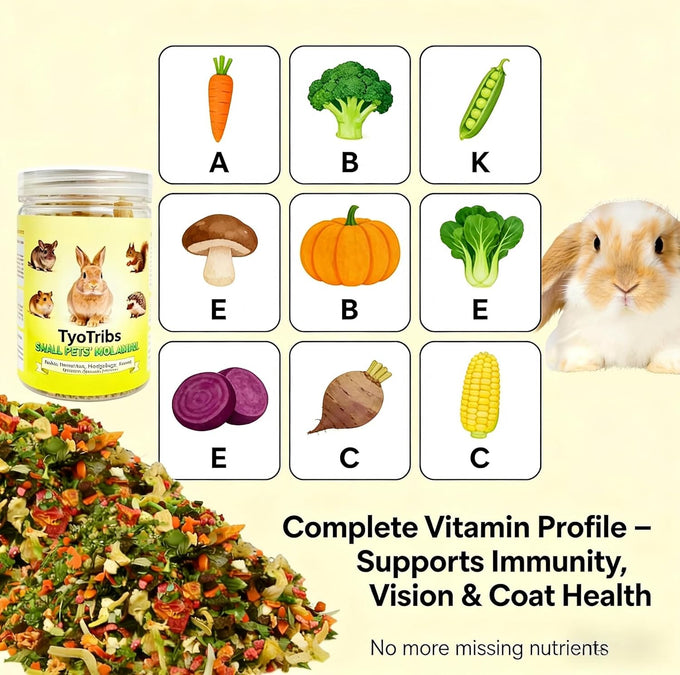 Hamster and Bunny freeze-dried fruit and vegetable salad with natural fiber and vitamins, 3.88oz resealable jar