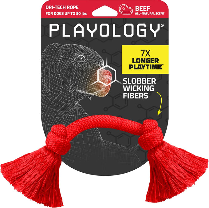 Playology dog toys Dri-Tech rope tug of war dog toy for tough chewers medium size beef scented