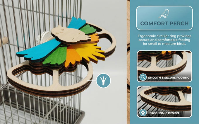 Interactive Parrot Foraging Toy - Natural Wood Puzzle Feeder & Chewable Perch for Small & Medium Conure Birds - 6 Hidden Food Holes & Easy Cage Mount