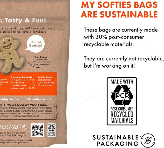 Buddy Softies 8 oz Bag of Soft & Chewy Dog Treats, Peanut Butter Flavor, Made in USA with Whole Grain Ingredients