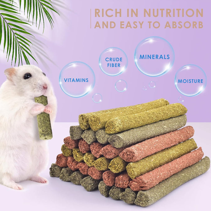 Bissap 36PCS natural timothy hay oat carrot bunny chew toys and treats for rabbits bunnies chinchillas guinea pigs hamsters and small animals