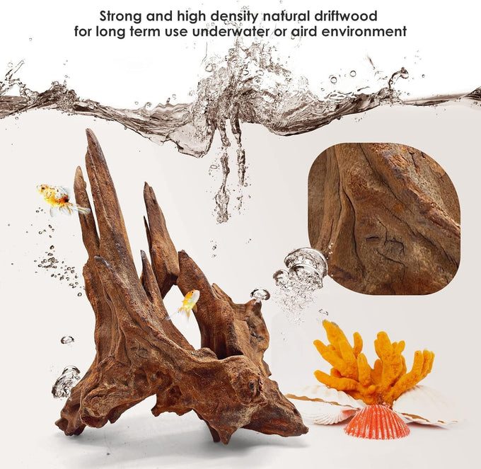 Jorewood natural aquarium driftwood 3-piece set for fish tanks and reptile terrariums, low tannin, 7-11 inch, easy to sink