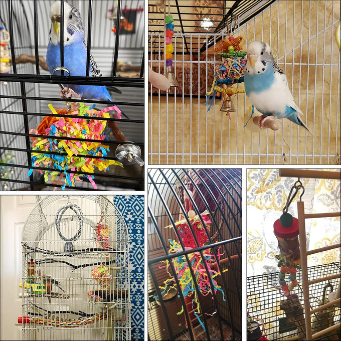 Yuepet 4-pack small parrot chewing toys with natural components, crinkle shred, and colorful beads for parakeets, parrotlets, lovebirds, and cockatiels